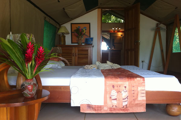 A beach front luxury safari tent in Costa Rica